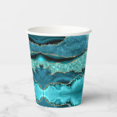 Gobelets En Papier Agate Turquoise Blue Gold Parties scintillant Marb (Verso)