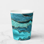 Gobelets En Papier Agate Turquoise Blue Gold Parties scintillant Marb (Gauche)