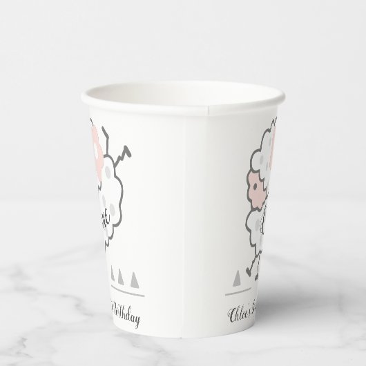 Gobelets En Papier Agneau à saut simple 1er anniversaire rose et blan (Droite)