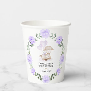 Gobelets En Papier Agneau mignon Mouton Mouton pourpre vert fleuri Wr