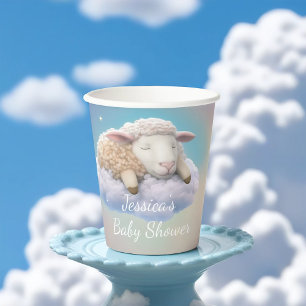 Gobelets En Papier Agneau Sur Un Baby shower Nuageux