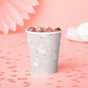 Gobelets En Papier Agneaux de bébé rose gris blanc