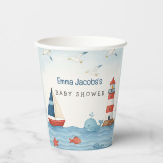 Gobelets En Papier Ahoy C'est un garçon Baby shower nautique