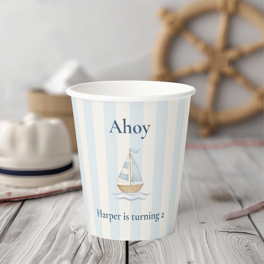 Gobelets En Papier Ahoy Nautical Birthday | Bateau à voile bleu Paste