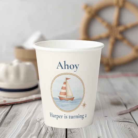 Gobelets En Papier Ahoy Nautical Birthday | Blue Sailboat Party pour