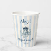 Gobelets En Papier Ahoy Nautical Octopus Birthday | Bleu (Verso)
