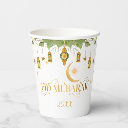 Gobelets En Papier "Aïd Moubarak" Personnalisé Élégant Or Blanc Moder (Verso)