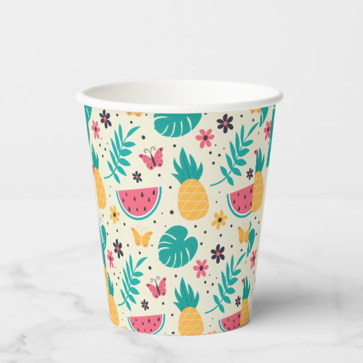 Gobelets En Papier Aiguille de pastèque de fruits tropicaux motif (Recto)