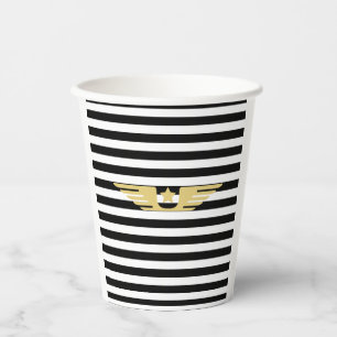 Gobelets En Papier Ailes pilotes d'or rayures noir et blanc et or