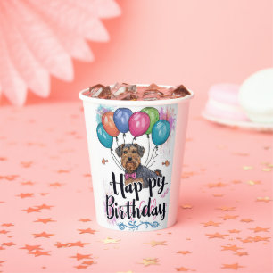 Gobelets En Papier Airedale avec Ballons Anniversaire