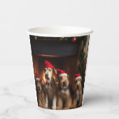 Gobelets En Papier Airedale près de la cheminée Noël (Verso)