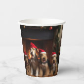 Gobelets En Papier Airedale près de la cheminée Noël (Recto)