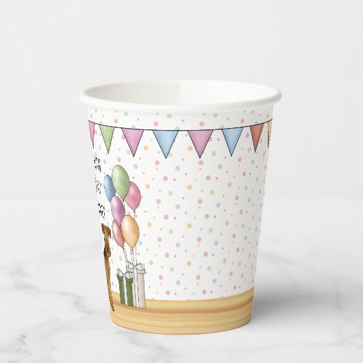 Gobelets En Papier Airedale Terrier Cute Dog Pastel Joyeux Anniversai (Gauche)