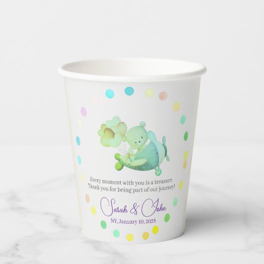Gobelets En Papier AIRPLANE BEAR pastel clouds rainbow editable (Verso)