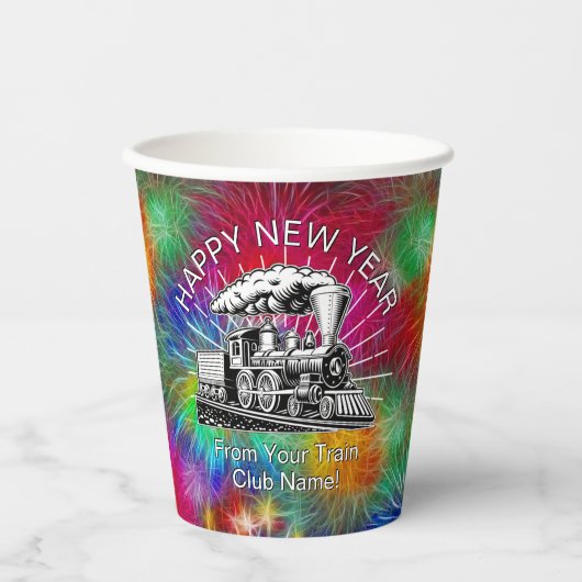 Gobelets En Papier Ajouter le nom Année, Feu d'artifice de train à va (Recto)