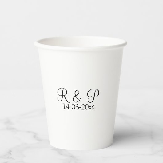 Gobelets En Papier Ajouter monogramme nom couple ajouter date année m (Recto)