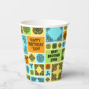 Gobelets En Papier Ajouter nom et relation Anniversaire Orange & Vert