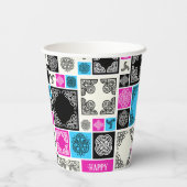 Gobelets En Papier Ajouter Nom & Relation Anniversaire Magenta & Bleu (Verso)