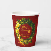 Gobelets En Papier Ajouter un nom Année Noël 20xx Gold Wreath sur Red (Recto)