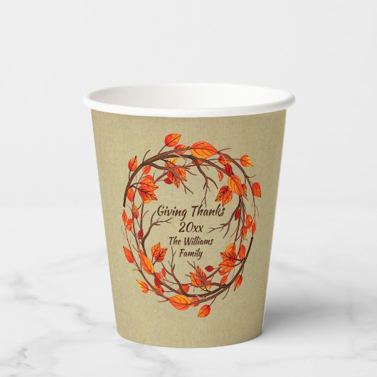 Gobelets En Papier Ajouter un nom correspondant Thanksgiving Automne (Verso)