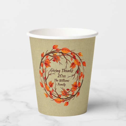 Gobelets En Papier Ajouter un nom correspondant Thanksgiving Automne (Recto)