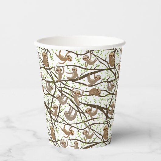 Gobelets En Papier Ajouter votre initiale | Smiling Sloth Motif (Recto)