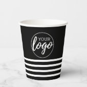 Gobelets En Papier Ajouter votre logo avec motif rayé - noir blanc (Recto)