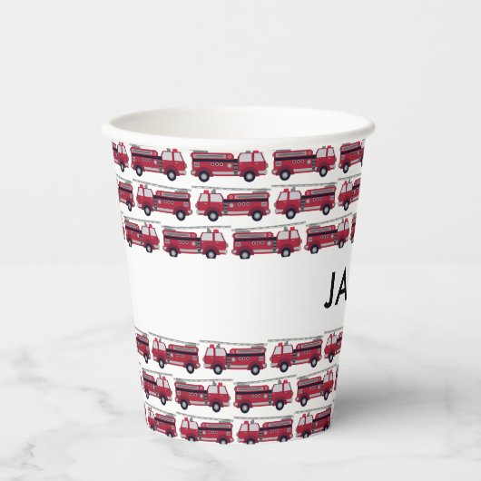 Gobelets En Papier Ajouter votre nom Red Fire truck Personnalisé (Recto)