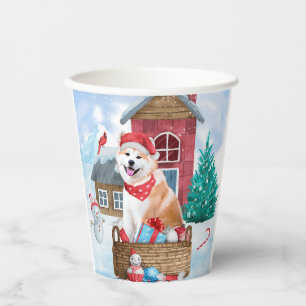 Gobelets En Papier Akita Chien dans la neige Maison de Chien de Noël