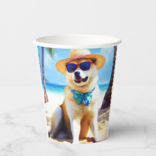 Gobelets En Papier Akita sur la plage, cadeau d'été pour les amoureux