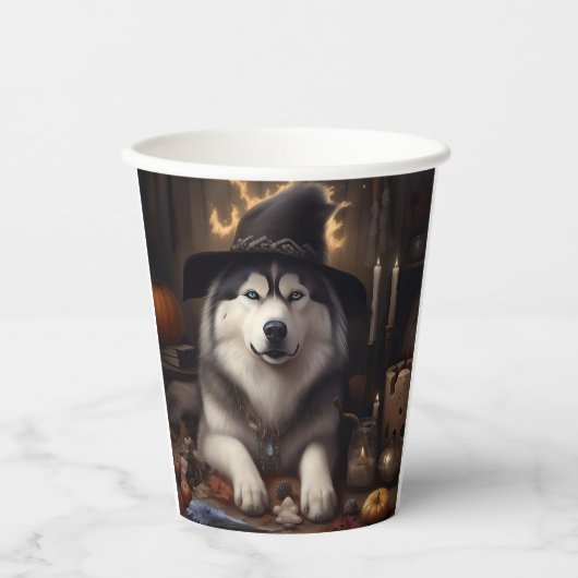 Gobelets En Papier Alaskan Malamute Citrouilles Halloween effrayant (Recto)