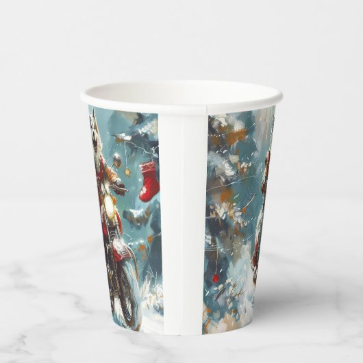 Gobelets En Papier Alaskan Malamute Dog équitation moto Noël (Droite)