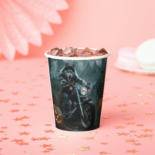 Gobelets En Papier Alaskan Malamute équitation moto Halloween effraya (Insitu)