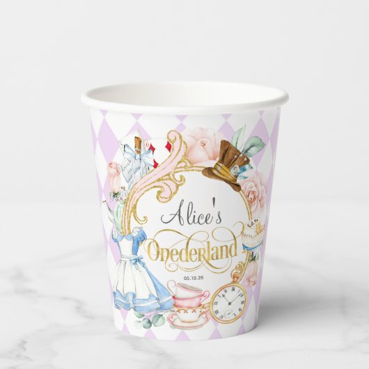 Gobelets En Papier Alice à Onederland, fille 1er anniversaire (Verso)