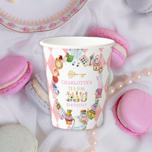 Gobelets En Papier Alice au pays des merveilles 2e anniversaire Rose