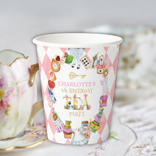 Gobelets En Papier Alice au Pays des Merveilles rose 4e anniversaire