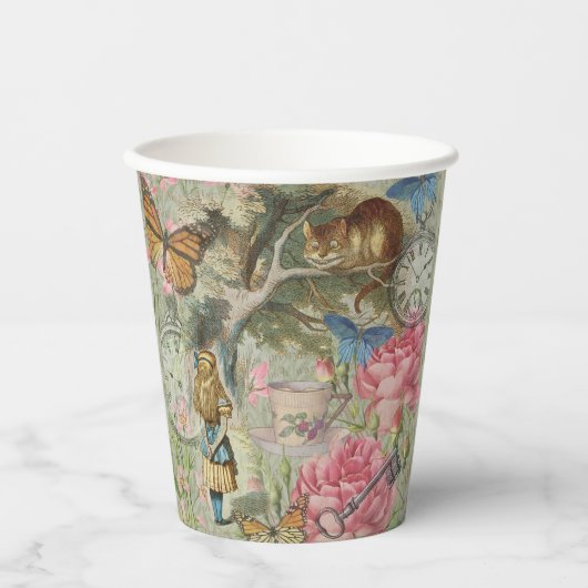 Gobelets En Papier Alice Cheshire Chat Wonderland Tree Garden (Recto)