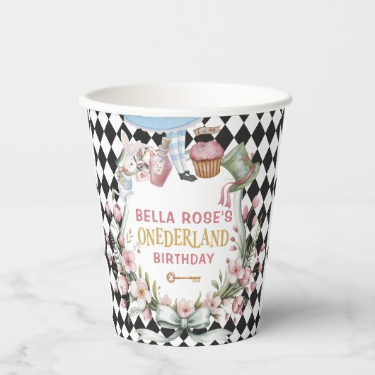 Gobelets En Papier Alice in Wonderland Flower Frame  1st birthday (Recto)