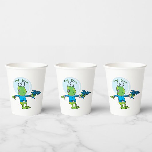 Gobelets En Papier Alien drôle avec Ray Gun Sci-Fi Space Invader