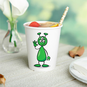 Gobelets En Papier Alien Martien de Dessin Animé aux Trois Yeux Verts