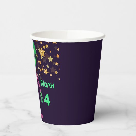 Gobelets En Papier Alien vert OVNI Ajouter un nom Age Anniversaire fê (Gauche)