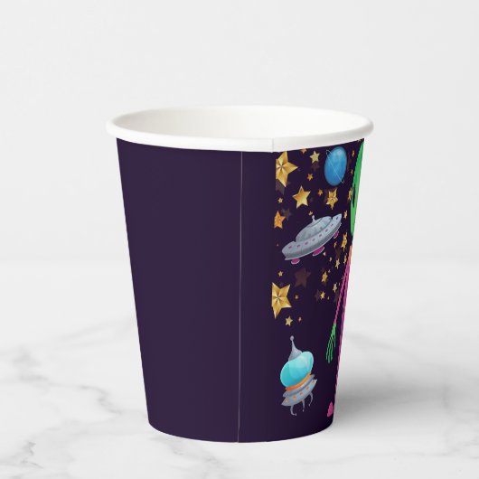 Gobelets En Papier Alien vert OVNI Ajouter un nom Age Anniversaire fê (Droite)