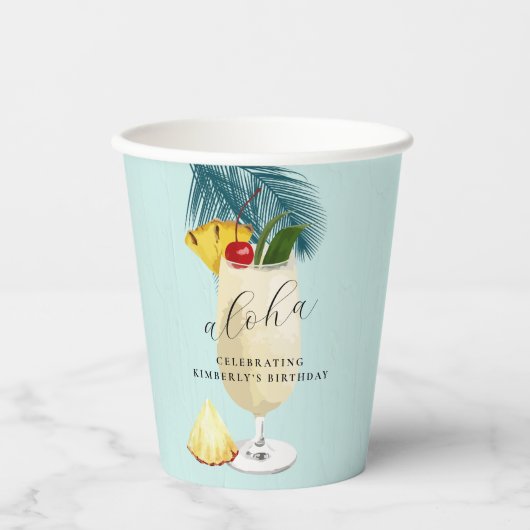 Gobelets En Papier Aloha Pina Colada Green Cocktail fête d'anniversai (Recto)