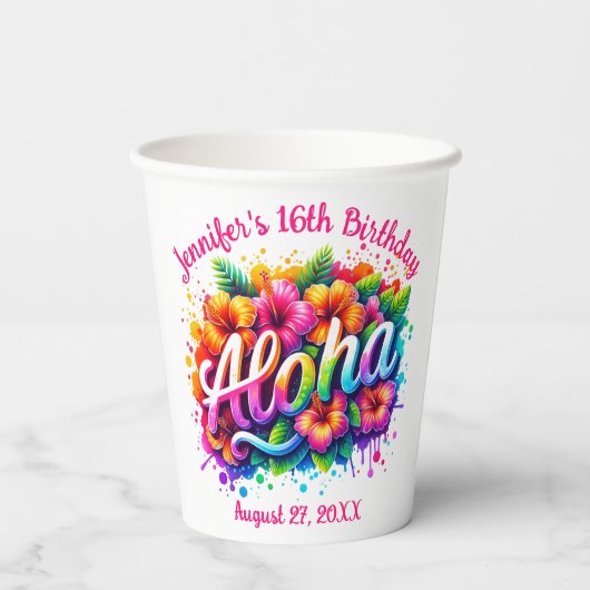 Gobelets En Papier Aloha Tropical Hawaiian Anniversaire Luau (Verso)