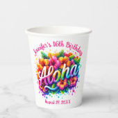 Gobelets En Papier Aloha Tropical Hawaiian Anniversaire Luau (Recto)