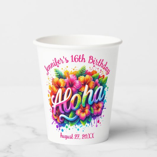 Gobelets En Papier Aloha Tropical Hawaiian Anniversaire Luau (Recto)