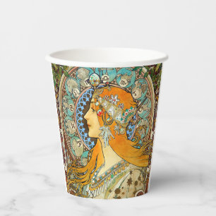 Gobelets En Papier Alphonse Mucha Art Nouveau Zodiac