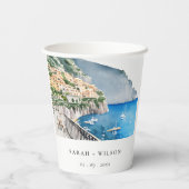 Gobelets En Papier Amalfi Coast Italie Aquarelle Mariage Paysage (Verso)