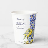 Gobelets En Papier Amalfi italien tuiles bleu citrons modèle nuptiale (Verso)