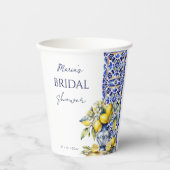 Gobelets En Papier Amalfi italien tuiles bleu citrons modèle nuptiale (Recto)